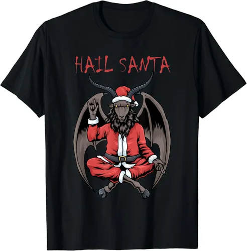 Vista 2 de Camiseta de satanismo de cabra baphomet ateo de satán de Navidad, Negro, S