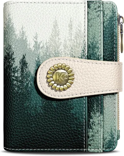 Vista 47 de Kelvoris Cartera pequeña Rfid para mujer, plegable, con cremallera, bolsillo para monedas, piel sintética, compacto, para tarjetas de crédito