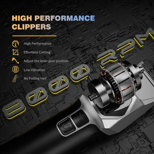 Vista 2 de ANGFAN Cortapelos Profesionales Inalámbricos para Hombres - Motor de 5 Velocidades 8000RPM con Cuchillas de Óxido Negro 440C, Kit de Cortapelos