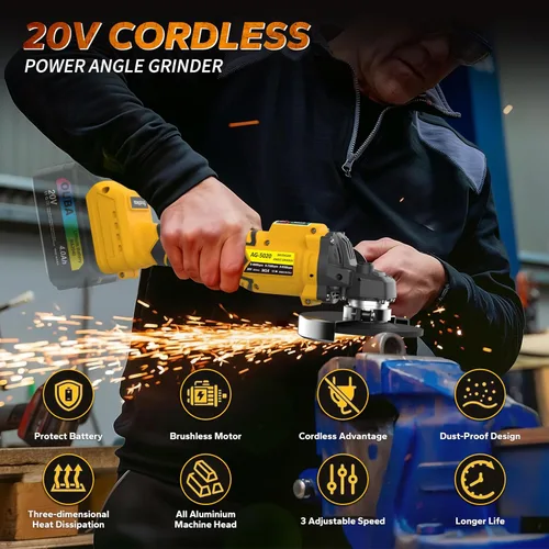 Vista 7 de Amoladora angular inalámbrica, compatible con la herramienta de amoladora de batería Dewalt de 20 V Max, motor sin escobillas con LED, 3 velocidades