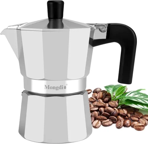 Vista 26 de Mongdio - Cafetera de café espresso para estufa Moka, Cafetera Cubana para estufa, Cafetera Mocha Greca Italiana, para 6 tazas de espresso, 10 onzas