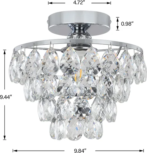 Vista 6 de Luupyia Mini lámpara de techo de cristal pequeña, moderna lámpara de techo de cristal para accesorios de pasillo, lámpara de araña plateada