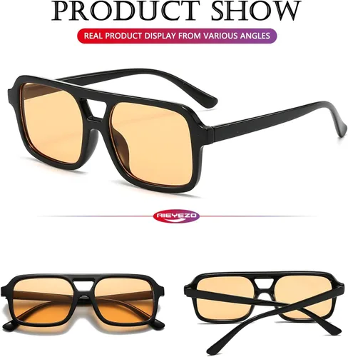 Vista 6 de AIEYEZO Lentes de sol cuadrados retro para mujeres y hombres, lentes de sol rectangulares de moda estilo aviador, lentes de sol vintage de los años