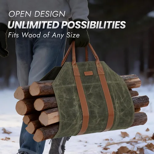 Vista 4 de INNO STAGE Bolsa de lona para troncos, bolsa de madera duradera, accesorios para estufas de chimenea, soporte de leña extra grande con asas