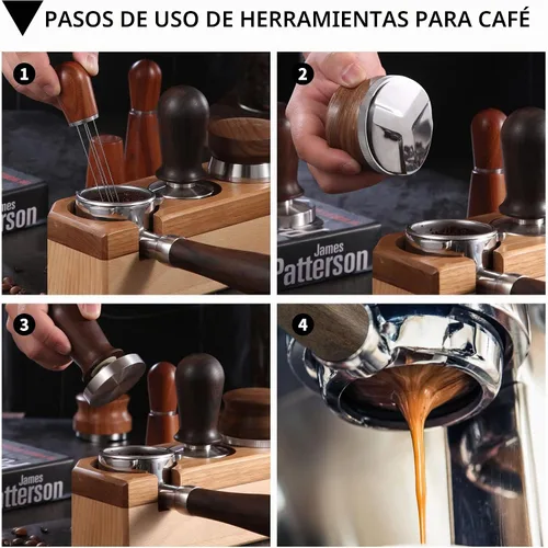 Vista 7 de Distribuidor de café de 51 mm, herramienta de distribución de espresso, manipulador de espresso nivelador de profundidad ajustable con mango