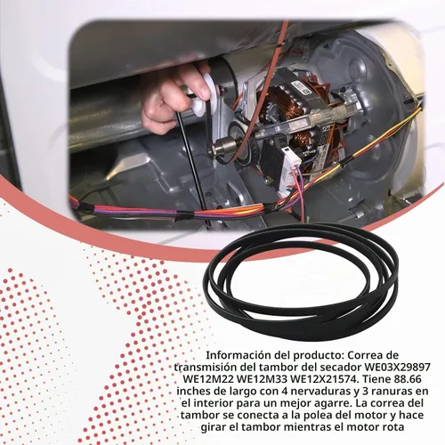 Vista 5 de WE03X29897 WE12M22 WE12M33 WE12X21574 para correa de transmisión GE para secadora compatible con Whirlpool, Hotpoint, Kenmore para GTD33EASK0WW