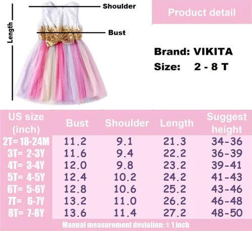 Vista 5 de VIKITA Vestidos de verano sin mangas de poliéster tutú para niñas de 3 a 12 años