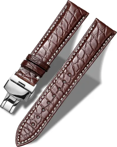 Vista 15 de Moran - Correa de cuero genuino con estampado de cocodrilo y cuero vacuno, hebilla de despliegue de repuesto, correa de reloj de 18 mm a 24 mm