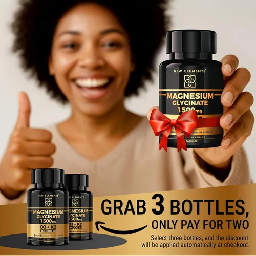 Vista 2 de Glicinato de magnesio 1500 mg con vitamina D3 K2 10,000 UI - Salud ósea, apoyo inmunológico, energía y estado de ánimo - Sin OMG, sin gluten, 60