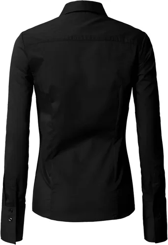 Vista 4 de Doublju - Camisas para mujer, elásticas de ajuste entallado, de algodón con botones, talla grande