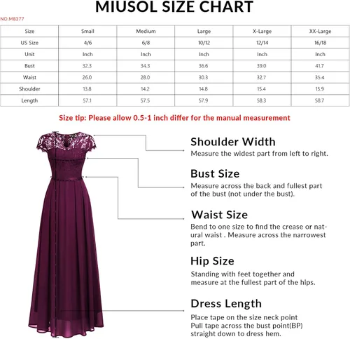Vista 6 de Miusol Vestido largo formal de dama de honor con cuello en V y encaje floral elegante para mujer