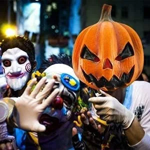 Vista 6 de Creepy Party Máscaras faciales de calabaza Jackolantern de Halloween, aterradoras para fiestas y truco o trato