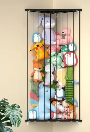 Vista 11 de Organizador de juguetes de almacenamiento de animales de peluche (patentado) – Soporte grande de esquina para animales de peluche de longitud Beige
