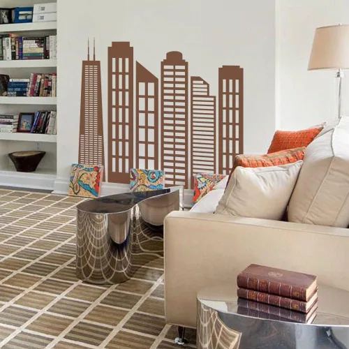 Vista 2 de City skyline pared decoración recámara – pared vinilo calcomanía decorativo para pared Home D ¡§ cor Blanco
