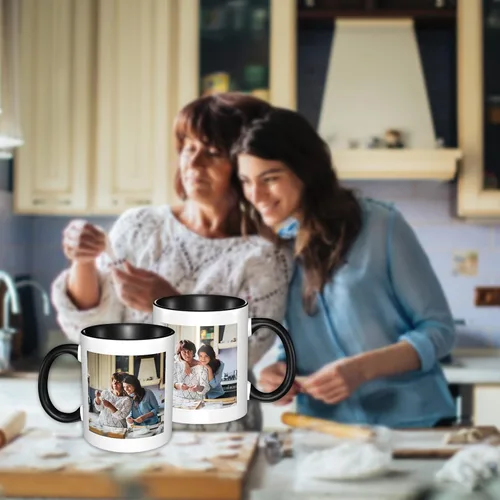 Vista 4 de Tazas de café con foto personalizadas, 11 onzas, tazas personalizadas con nombre de imagen/texto, regalos personalizados para el día de San Negro