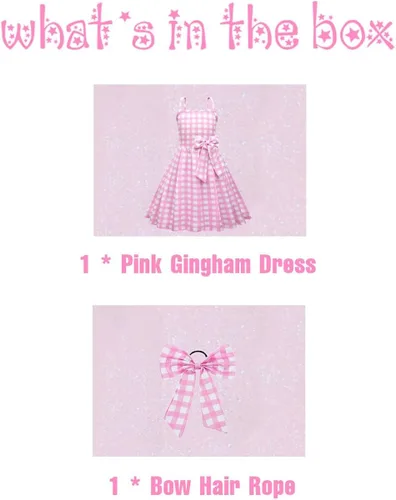 Vista 3 de TUTUYO 2023 Girls Cute Doll Costume Pink Gingham Dress, 4-12Y