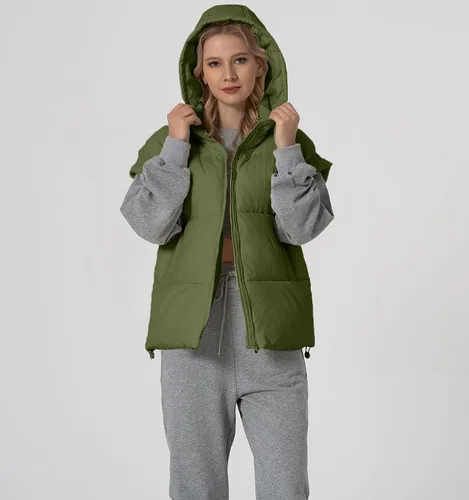 Vista 2 de Chaleco acolchado para mujer, cuello alto, sin mangas, con cremallera, acolchado con bolsillos