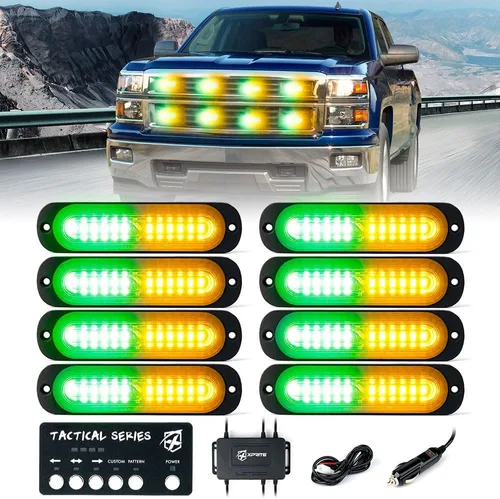 Vista 14 de Xprite Kit de luces estroboscópicas LED ámbar para montaje en superficie, parrilla de parrilla lateral, luz intermitente de advertencia