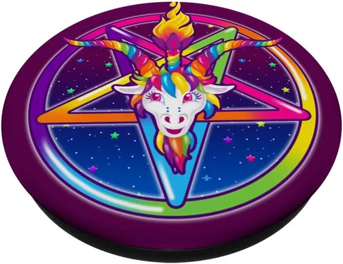 Vista 2 de Rainbow Baphomet Pentagram Sigil Popsocket Cabeza de cabra – PopSockets Grip y soporte para teléfonos y tabletas, Negro
