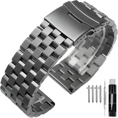 Vista 9 de Correas de reloj de metal cepillado para hombres y mujeres, correa de reloj de acero inoxidable sólido 18/20/22/24/26mm, correa de reloj de pulsera