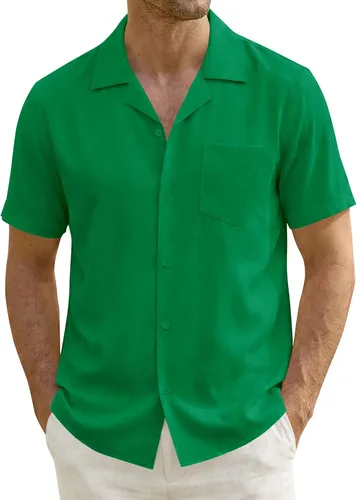 Vista 8 de ZEROYAA Camisas de manga corta con botones y ajuste regular para hombre Rojo llama