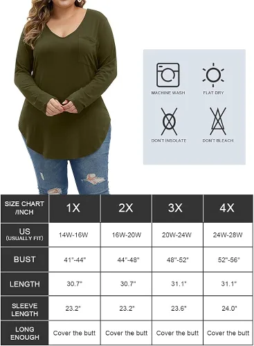 Vista 3 de ALLEGRACE Camisas de talla grande para mujer, camisetas básicas de manga larga para otoño, cuello en V, blusas casuales elegantes
