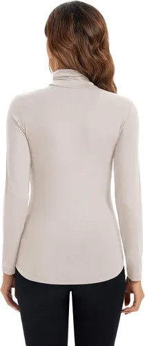 Vista 4 de Camiseta de manga larga con cuello alto para mujer, suave, elástica, capa base ajustada.