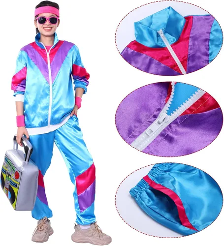 Vista 5 de Chándal de los años 80 para hombre, disfraces de los años 80 para mujereshombres, disfraces de hip hop de los años 90, traje de concha para fiesta