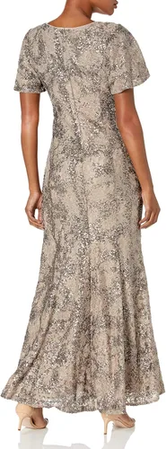 Vista 2 de Alex Evenings Vestido largo de encaje de lentejuelas de manga corta para mujer regular petite