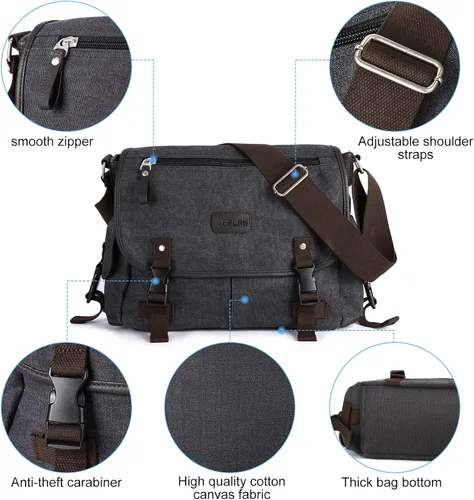 Vista 6 de Bolso de mensajero para hombre resistente al agua unisex bolsas de mensajero vintage para mujer bolsa de laptop de 14 pulgadas y 156 pulgadas