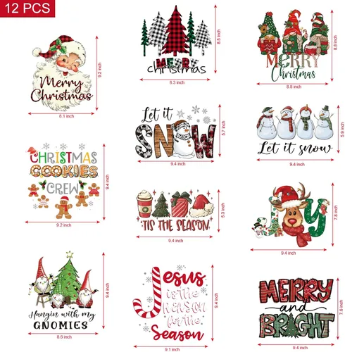 Vista 3 de 12 hojas de vinilo de transferencia de calor de Navidad, transferencia de calor de Navidad para camisetas, calcomanías de vinilo HTV para planchar