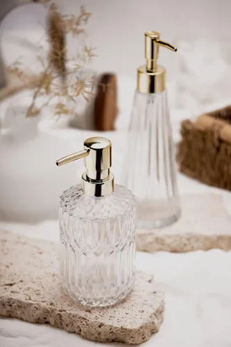 Vista 7 de EMPO Dispensador de jabón de vidrio transparente con bomba de plástico ABS, dispensadores de loción de cristal para fregadero de cocina, baño