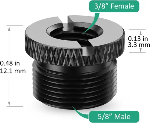Vista 4 de Adaptador de soporte de micrófono 5/8 a 3/8 ranurado azul Yeti adaptador de micrófono 2 piezas 5/8 macho a 3/8 hembra tornillo de micrófono