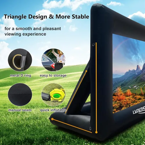 Vista 3 de Pantalla de Proyector Inflable, Pantalla de Película Inflable de 16 Pies para Proyector Exterior, Diseño de Una Pieza de Fácil Instalación