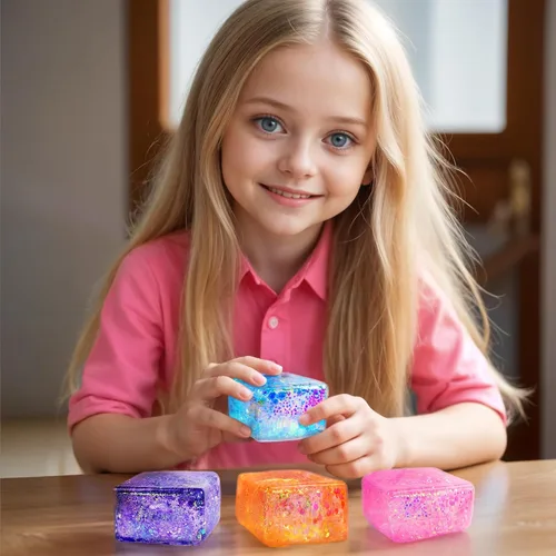Vista 6 de 4 piezas de cubitos de hielo con purpurina - Juguetes sensoriales coloridos para adultos y niños, divertida bola para apretar para aliviar