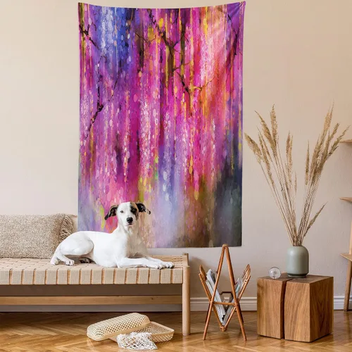 Vista 2 de Lunarable Tapiz de flores, racimo abstracto de flores con fondo de polinización de neón, formas de crecimiento de la naturaleza, decoración de tela