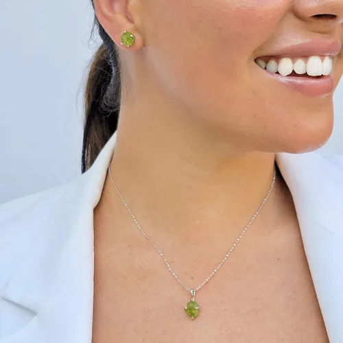 Vista 10 de Juego de joyas de piedras preciosas crudas reales con plata de ley 925 chapada en oro real, collar y aretes de piedra natal, regalo para ella por