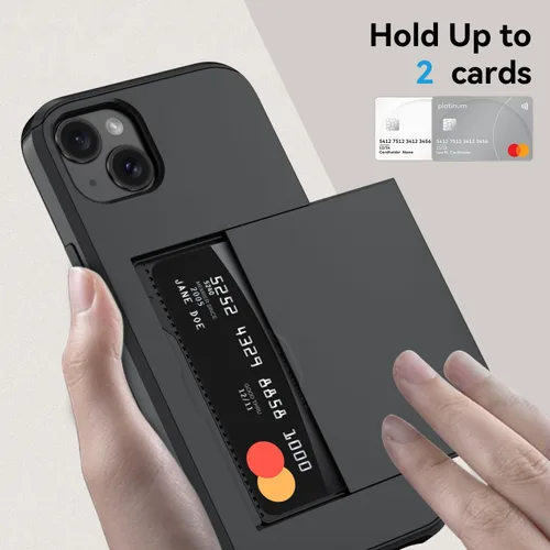 Vista 2 de Qinmay Funda compatible con iPhone 13 con tarjetero, doble capa a prueba de golpes, funda protectora resistente con ranura oculta delgada