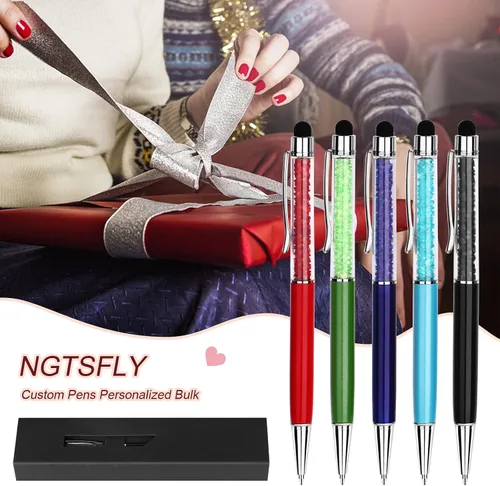 Vista 9 de Bolígrafos personalizados – Bolígrafos de cristal personalizados con tinta negra – Lápiz capacitivo personalizado a granel con tu nombre o masaje