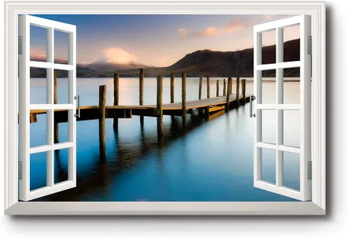 Vista 17 de Renditions Gallery Impresiones de pared de naturaleza para decoración de ventana para el hogar Inundado en la playa de arena, lienzo colgante