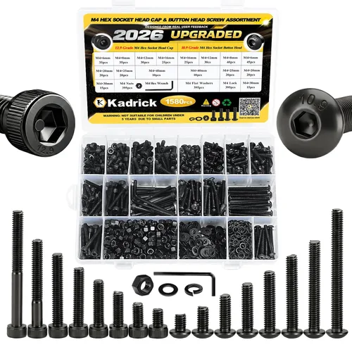 Vista 8 de Kadrick 1230 piezas de tornillos de acero inoxidable 304, surtido métrico M2 M3 M4 M5, kit de pernos de cabeza hexagonal de botón de 4mm-20mm