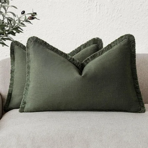 Vista 66 de Foindtower Fundas de almohada decorativas de lino con flecos de 16 x 16 Verde abundante