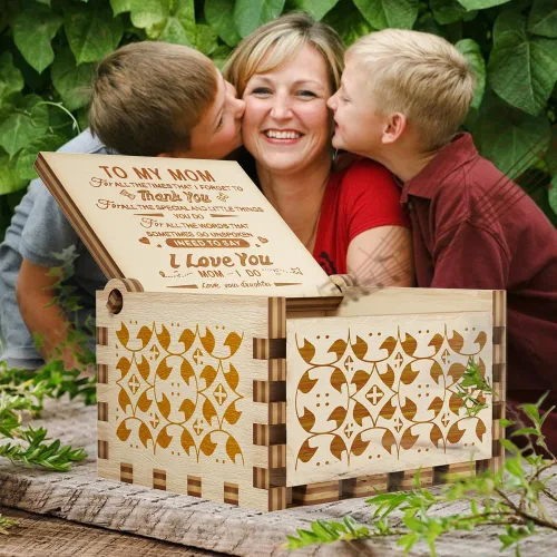 Vista 5 de Ucuber Caja de música con melodía «You are My Sunshine», regalo para mamá de parte de la hija, cajas vintage de tamaño miniatura grabadas con láser