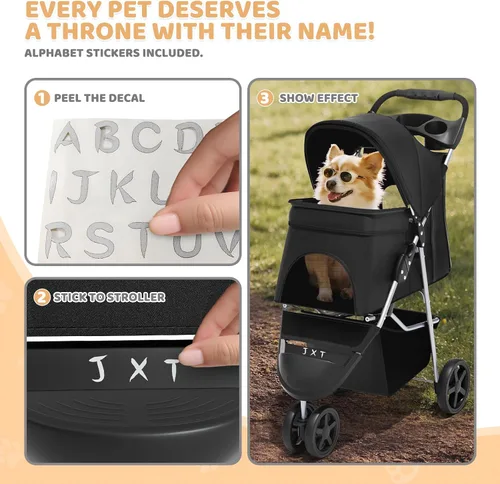 Vista 11 de Magshion Cochecito para mascotas de 3 ruedas, cochecito de viaje plegable para perros y gatos pequeños y medianos (hasta 33 libras), transportador