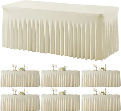 Vista 11 de Paquete de 2 manteles color azul bebé para mesas rectangulares de 6 pies, mantel ajustable de elastano, fundas de mesa elásticas de 6 pies, manteles