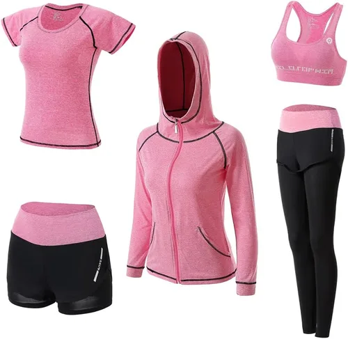 Vista 5 de Conjuntos de entrenamiento para mujer, 5 piezas, yoga, correr Negro A