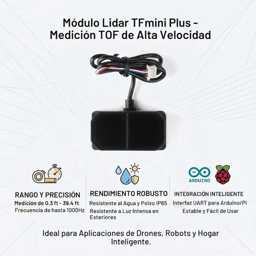 Vista 3 de TFmini Plus Lidar Módulo de un solo punto TOF TF mini Plus Sensor de rango láser 0.3 ft ~ 39.4 ft 1-1000Hz IP65 Sensor de distancia a prueba