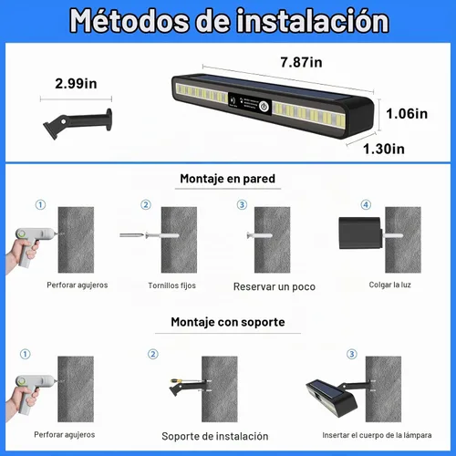 Vista 5 de Aolyty Luces solares 3 modos de luz blanca, rojo y azul LED estroboscópico