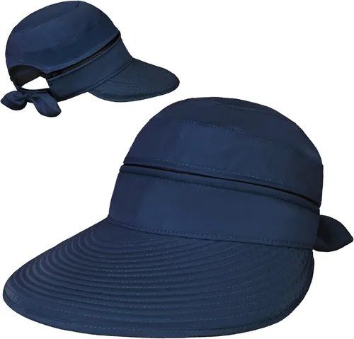 Vista 11 de SUN CUBE Sombrero de sol para mujer para protección UV al aire libre, sombrero de sol de ala ancha, cola de caballo, sombrero de playa convertible