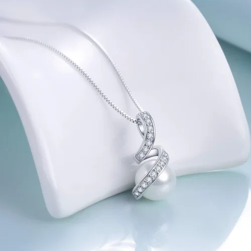 Vista 3 de YFN 925 Sterling Silver Pearl Necklace Twisted Pendant Necklace for Women Mother's Day Christmas Gifts